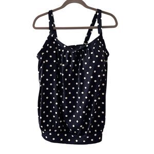 Lands End Blue and‎ White Polka Dot Puffy Tankini Top Adjustable Straps 16 NWT
